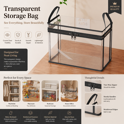 🎁 Transparente Aufbewahrungsbox aus Stoff | Faltbarer Kleiderschrank-Organizer – Ideal für Kleidung, Spielzeug, Decken & mehr! 🧸👕📦