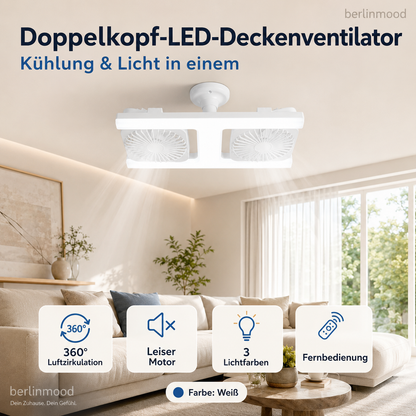 🌬️✨ Doppelter Deckenventilator mit LED-Beleuchtung – modernes Design mit Fernbedienung für Wohn- und Schlafzimmer