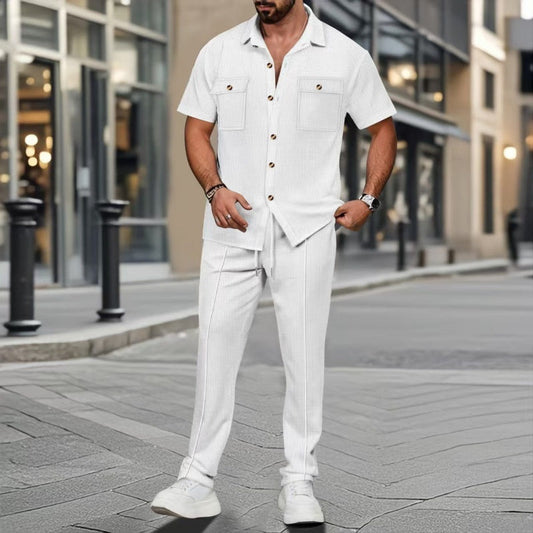 Men’s Solid Color Casual Two-Piece Set