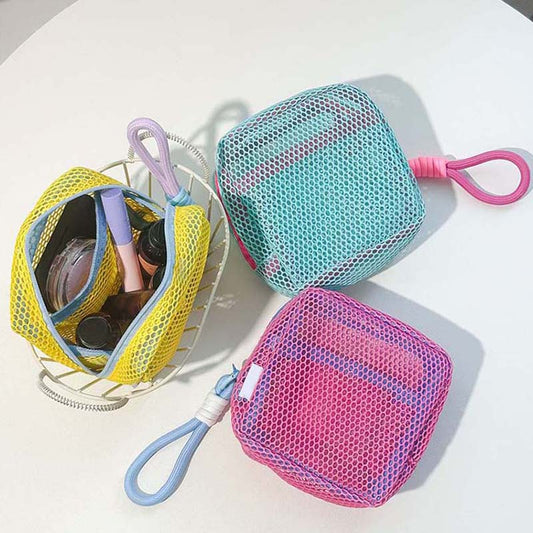 ✨ NEAT & CHIC ON THE GO! ✨ Portable Mesh Color-Block Organizer Bag 🧼 See-Through Mesh – Find Anything in Seconds! 🔍
