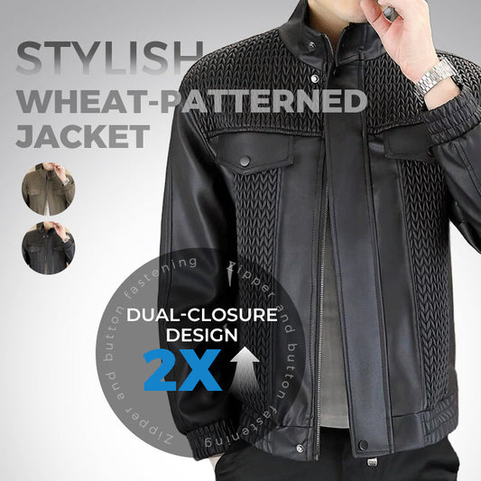 Men's Fashion Barley-Weave Leather Jacket